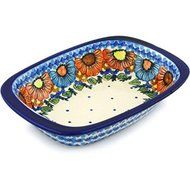 Ceramika Bona H0678H Polish Pottery Ceramic Rectangular Baker with Handles Hand Painted, 11-Inch