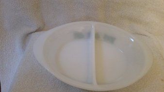Vintage Glasbake Green Ivy Milk Glass Divided Casserole Dish J-239 N2