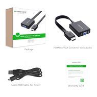 UGREEN Gold-Plated HDMI to VGA Video Converter with Micro-USB Power, Black N7