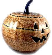 9" Polish Pottery Stoneware Pumpkin Halloween Jack-o'-lantern KLJ Unikat October Sunrise