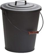 Black Steel 5 Gallon Ash Bucket with Wood Handle - 16 inch