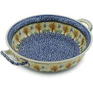Polmedia Polish Pottery 10-inch Stoneware Round Baker with Handles H2314H Hand Painted from Ceramika Artystyczna...