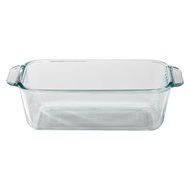 Pyrex Basics 1.5 Quart Clear Glass Loaf Dish with Red Plastic Lid, Bread and Meatloaf Pan - Includes Bamboo Hot... N3