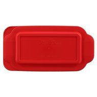 Pyrex Basics 1.5 Quart Clear Glass Loaf Dish with Red Plastic Lid, Bread and Meatloaf Pan - Includes Bamboo Hot... N4