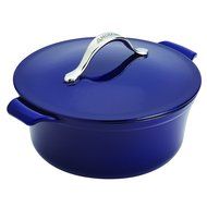 Anolon Vesta Cast Iron Cookware Round Covered Casserole, 5 quart, Cobalt Blue