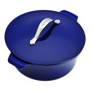 Anolon Vesta Cast Iron Cookware Round Covered Casserole, 5 quart, Cobalt Blue N2
