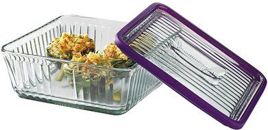 Anchor Hocking Bake 'N' Store Glass Baking Dish with Lid and Eggplant Silicone Gasket Sleeve, 12 Cup