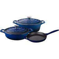 La Cuisine LC 2770MB 5 Piece Pro Enameled Cast Iron Oval Casserole Cookware Set, Ultramarine Blue