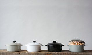 Creative Co-Op 4Piece Stoneware Round Mini Bakeware Set with Lids &amp; Handles, , Multi-Colored N2