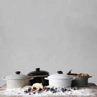 Creative Co-Op 4Piece Stoneware Round Mini Bakeware Set with Lids &amp; Handles, , Multi-Colored N6