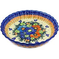 Ceramika Bona H4453E Polish Pottery Ceramic Fluted Pie Dish Hand Painted, 10-Inch