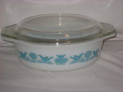 Vintage Pyrex Blue Bird Promotional 1 1/2 Quart Oval Casserole Baking Dish w/Lid