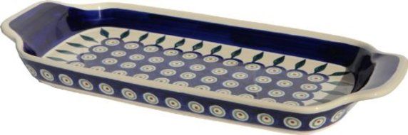Polish Pottery Bread Tray From Zaklady Ceramiczne Boleslawiec #1282-56 Peacock, Length: 13.2" Width: 5.75"