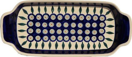 Polish Pottery Bread Tray From Zaklady Ceramiczne Boleslawiec #1282-56 Peacock, Length: 13.2" Width: 5.75" N2