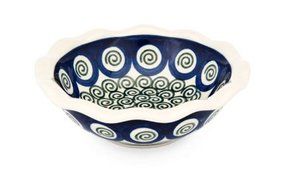 Polish Pottery Peacock Swirl Small Scallop Bowl