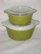 4 Piece Set - Vintage Pyrex Verde Green 1 1/2 Quart &amp; 1 1/2 Pint Casserole Baking Dishes