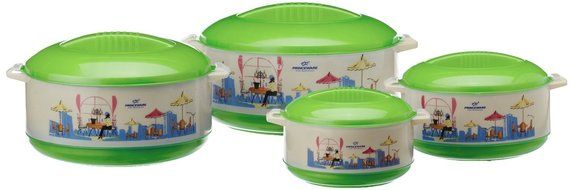 Princeware Elite Plastic Casserole Set, 4-Pieces, Green
