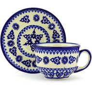 Ceramika Bona H7384G Polish Pottery Ceramic Cup with Saucer Hand Painted, 7-Ounce