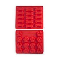 Domestic Corner Dog Bone and Paw Print Silicone Baking Pans - Set of 2 - Red N2