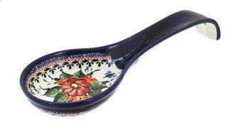 Polish Pottery Floral Butterfly Large Spoon Rest