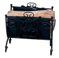 Wrought Iron Log Holder with Carrier &amp; Black Finish
