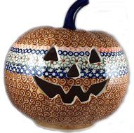 9" Polish Pottery Stoneware Pumpkin Halloween Jack-o'-lantern EOS BANDITO Unikat Early October Orange