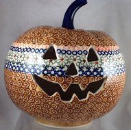 9" Polish Pottery Stoneware Pumpkin Halloween Jack-o'-lantern EOS BANDITO Unikat Early October Orange N2
