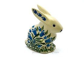 Polish Pottery Rabbit Figurine - Small - Blue Bells