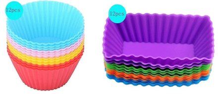 Cutequeen Trading 24pcs (12pcs Round and 12pcs Rectangular) Silicone Baking Cups / Cupcake Liners - 24-pack Vibrant...