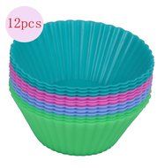 Cutequeen Trading 24pcs (12pcs Round and 12pcs Rectangular) Silicone Baking Cups / Cupcake Liners - 24-pack Vibrant... N3