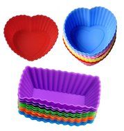 Cutequeen Trading 24pcs (12pcs Round and 12pcs Rectangular) Silicone Baking Cups / Cupcake Liners - 24-pack Vibrant... N4