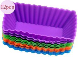 Cutequeen Trading 24pcs (12pcs Round and 12pcs Rectangular) Silicone Baking Cups / Cupcake Liners - 24-pack Vibrant... N5