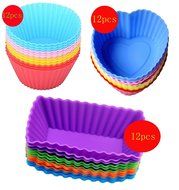 Cutequeen Trading 24pcs (12pcs Round and 12pcs Rectangular) Silicone Baking Cups / Cupcake Liners - 24-pack Vibrant... N6