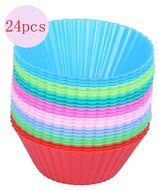 Cutequeen Trading 24pcs (12pcs Round and 12pcs Rectangular) Silicone Baking Cups / Cupcake Liners - 24-pack Vibrant... N7