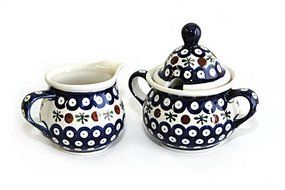 Polish Pottery Nature Sugar &amp; Creamer