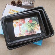 Bakeware Sets, WOLFBUSH 3Pcs Set Rectangle Carbon Steel Non-stick Baking Pan Cookies Plate Bakeware - Black +... N4