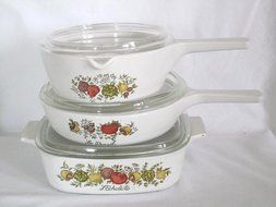 Set of 3 - Vintage 1970s Corning Ware " Spice O' Life " Covered Skillet &amp; Casserole Baking Dishes (2 1/2 cup,...