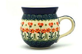 Polish Pottery Mug - 11 oz. Bubble - Peach Spring Daisy