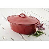 Oval Casserole with Durable,Solid Stoneware and Glazed Earthy Color, Red N2