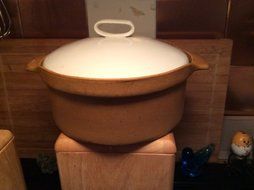# 1621 Mustard / White Casserole From Bennington Potters of Vermont