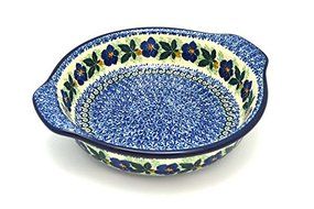 Polish Pottery Baker - Round with Grips - Medium - Blue Pansy