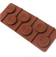 Drhob 1pc Lollipop Mold Silicone Mould 6 Lattices In Circles DIY Handmade (Color: Brown) N4