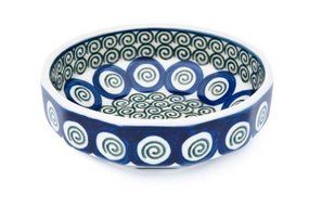 Polish Pottery Peacock Swirl Small Angular Bowl
