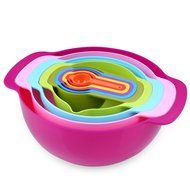 Nuovoware Mixing Bowls Set, Premium 10 PCS Colorful Plastic Versitile Mixing Bowls with Handles, Including Container...