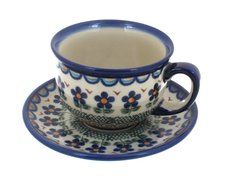 Polish Pottery Aztec Flower Cup &amp; Saucer
