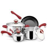 Paula Deen 7-piece Stainless Steel Cookware Set Pots and Pans Red Handle New