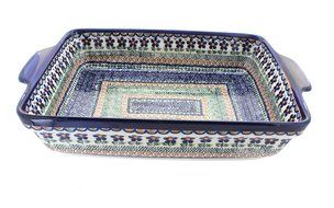 Polish Pottery Aztec Flower Baker with Handles