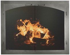 Ironhaus Fireplace Glass Door with Gate Mesh with 2 1/2" Frame In Brushed Grey Finish, Silhoutte Arch Design,...