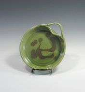 Brie Cheese Baker in Emerald Green Glaze with wooden knife and recipe