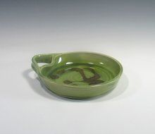 Brie Cheese Baker in Emerald Green Glaze with wooden knife and recipe N2
